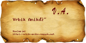 Vrbik Anikó névjegykártya